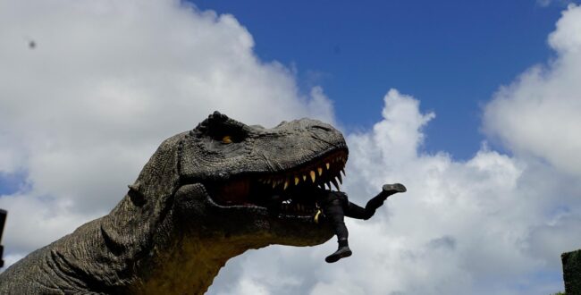 2025年に開業したテーマパーク「ジャングリア沖縄」のアトラクション「DINOSAUR SAFARI（ダイナソーサファリ）」で人を食べるT-REX