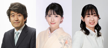 （写真）左から 解説／森内俊之 九段　聞き手／香川愛生 女流四段　読み上げ／脇田菜々子 女流初段